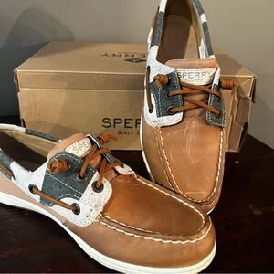 SPERRY Top-sider NEW Leather Tan and Gray size 7.5M